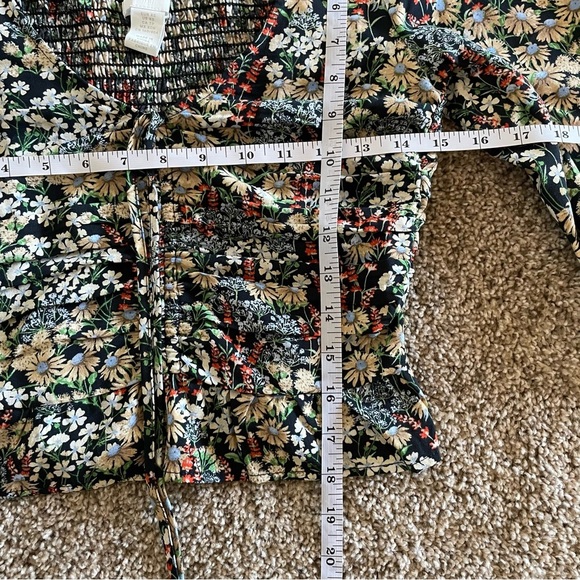 H&M Floral Babydoll Top Women’s XS Puff Long Sleeve Ruched Smocked Coastal Boho - Picture 14 of 16